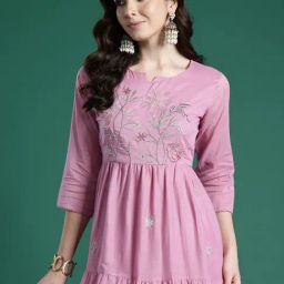 Indo Era Pink Cotton Regular Fit Embroidered Kurta-image-55