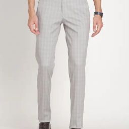 Turtle Grey Slim Fit Chequered Trousers-image-80