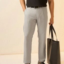The Bear House Grey Regular Fit Solid Trousers-image-36