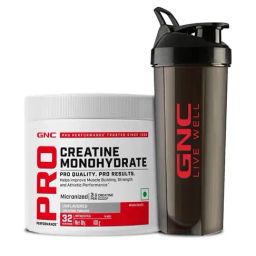 GNC Creatine Monohydrate Pre, Intra & Post-Workout Powder with Shaker Combo - 100gm | 750ml-13