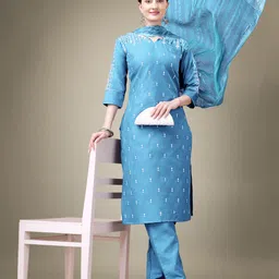 Rujave Women Ethnic Motifs Embroidered Regular Sequinned Kurta with Trousers & With Dupatta-image-32