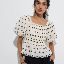 Bombay Paisley by Westside Off-White Floral Cotton Peplum Top-image-99