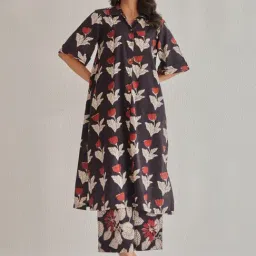 Tara C Tara Black Bagru Hand Block Hand Block Printed Comfort Fit Co-ord Set-image-27