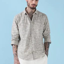 Showoff Beige Cotton Slim Fit Printed Shirt-image-95