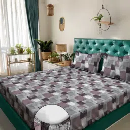 Klotthe Purple Cotton Printed 400 TC King Fitted Bedsheet with 2 Pillow Covers-picture-41