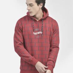Crimsoune Club Red Regular Fit Checks Hooded Sweatshirt-image-75