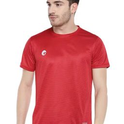 Omtex Red Regular Fit Self Design T-Shirt-image-37