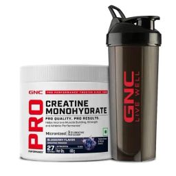 GNC Creatine Monohydrate Blueberry Pre/Intra/Post-Workout Powder with Shaker Combo - 100gm | 750ml-36