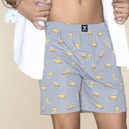 XYXX Bus Grey & Gin Blue Cotton Relaxed Fit Printed Boxers - Pack Of 2-image-99