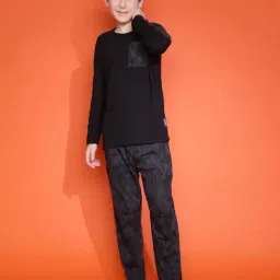 Lil Tomatoes Boys Black & Grey Camouflage Full Sleeves Night Suits-image-33