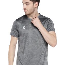 Omtex Grey Regular Fit Textured T-Shirt-image-1