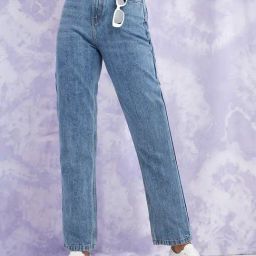 Styli Blue Blended Straight Fit High Rise Jeans-image-36