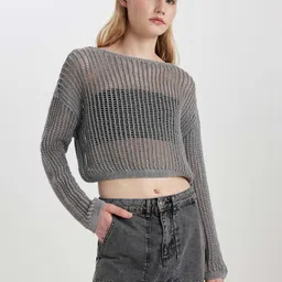 DeFacto Open Knit Self Design Pullover-picture-4