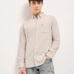 The Bear House Beige Cotton Slim Fit Solid Shirt-image-37