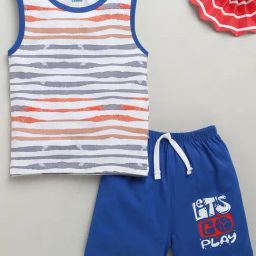 Bumzee Boys White Cotton Striped Tshirt and Shorts-image-78