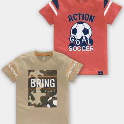 Codez Kids Beige & Coral Printed T-Shirt (Pack Of 2)-image-99