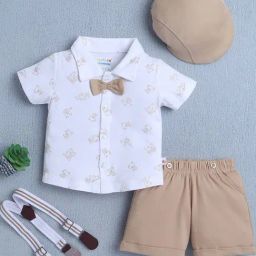Bumzee Boys White Cotton Printed Shirt and Shorts Set-image-29