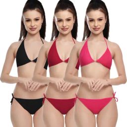 FIMS Pink & Maroon Plain Bra Panty Sets - Pack Of 3-image-91