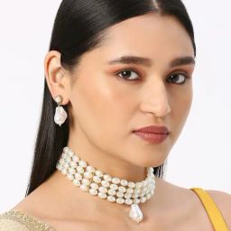 Oomph White Mother of Pearl Necklace & Earring Set-image-34