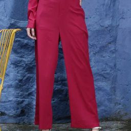 Sera Fuchsia Flared Fit Mid Rise Trousers-image-83