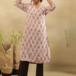 W Pink Viscose Printed Straight Kurta-image-91