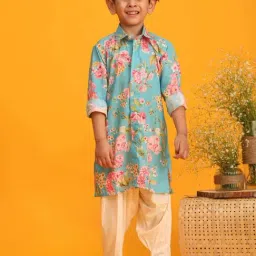 VASTRAMAY Boys Aqua Floral Full Sleeves Kurta Sets-image-68
