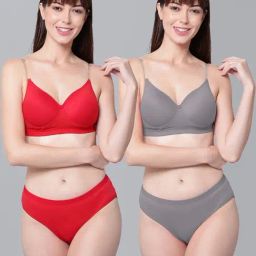 AROUSY Red & Grey Cotton Bra Panty Set - Pack Of 2-picture-10