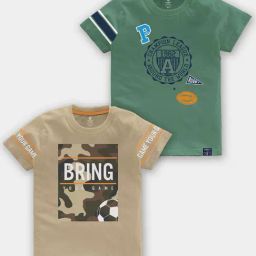 Codez Kids Beige & Olive Printed T-Shirt (Pack Of 2)-11