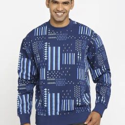 Basics Navy Cotton Comfort Fit Printed Sweatshirt-picture-24