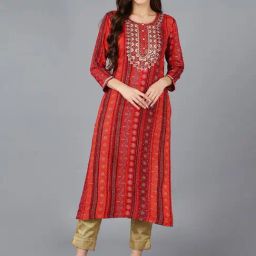 Vaamsi Red & Maroon Embroidered Straight Kurta-image-52