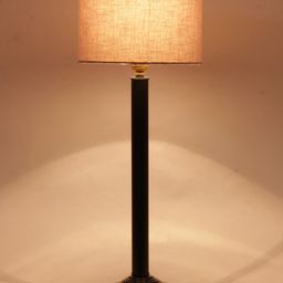 Devansh Grey & Black Solid Traditional Cylindrical Table Lamp image 5