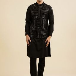 Manyavar Sequinned Mandarin Collar Straight Kurta With Trousers And Jacket-picture-20