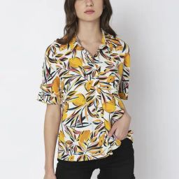 Vero Moda White & Yellow Printed Shirt-image-74