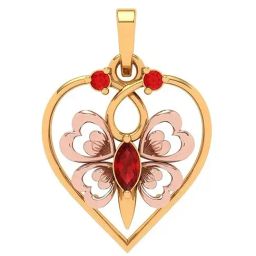 P.C. Chandra Jewellers 22k Yellow Gold Heart Themed Floral Motif Red Stone Studded Locket Pendant-22