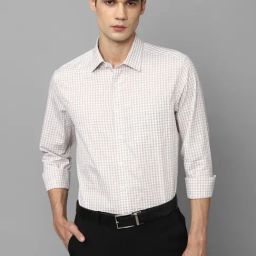 Louis Philippe Cream Cotton Slim Fit Checks Shirt-image-16