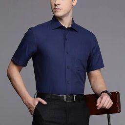 Louis Philippe Gods & Kings Blue Cotton Regular Fit Texture Shirt-image-34