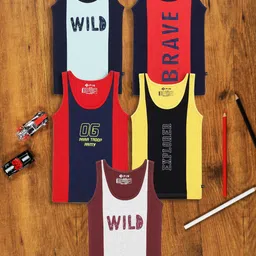 3PIN Boys Pack Of 5 Printed Pure Cotton Sleeveles Vests SAMSON-picture-29