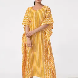 Maybell Women Pure Cotton Embroidered Striped Maxi Nightdress-picture-44