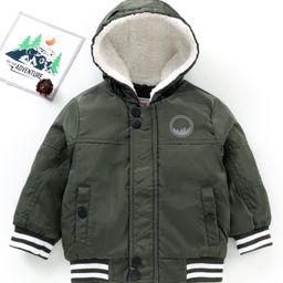 Babyhug Full Sleeves Hooded Solid Color Fashion Heavy Winter Jacket - Olive Green-image-22
