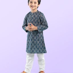 Babyhug 100% Cotton Woven Full Sleeves Kurta with Payjama Set Leaf Print - Grey-image-38