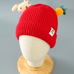 Babyhug Bunny Applique Acrylic Woollen Cap with Knot Medium Size - Red-picture-46