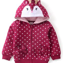 Babyhug Cotton Knit  Full Sleeves Polka Dots Printed with 3D Applique Detailing Hooded Sweat Jacket with Zipper - Maroon-image-45