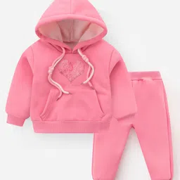 Kookie Kids Full Sleeves Winter Wear Suit With Heart Embroidery - Pink-picture-5