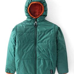 Little Kangaroos Full Sleeves Solid Colored Quilted Winter Reversible  Jacket - Green-picture-24