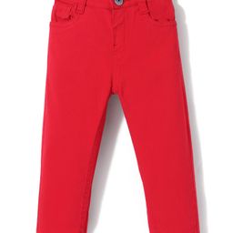 Babyhug Cotton Woven Full Length Trousers with Stretch Solid Color - Red-image-76