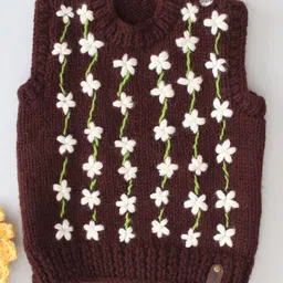 Woonie Sleeveless Flower Embroidered Hand knitted Sweater - Brown-picture-12