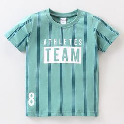 Taeko Cotton Jersey Half Sleeves T-Shirt With Text & Striped Print - Green-image-78