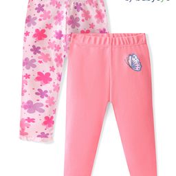 Babyoye 100% Cotton with Eco Jiva Finish Full Length Leggings Floral Print & Solid Pack of 2 - PInk-image-57