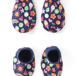 Babyhug 100% Cotton Knit Fruit Print Mittens and Booties - Navy Blue-image-66