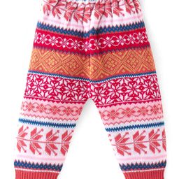 Babyhug Knit Full Length Fleece & Woollen Pant with Floral Design - Rust Orange-picture-22